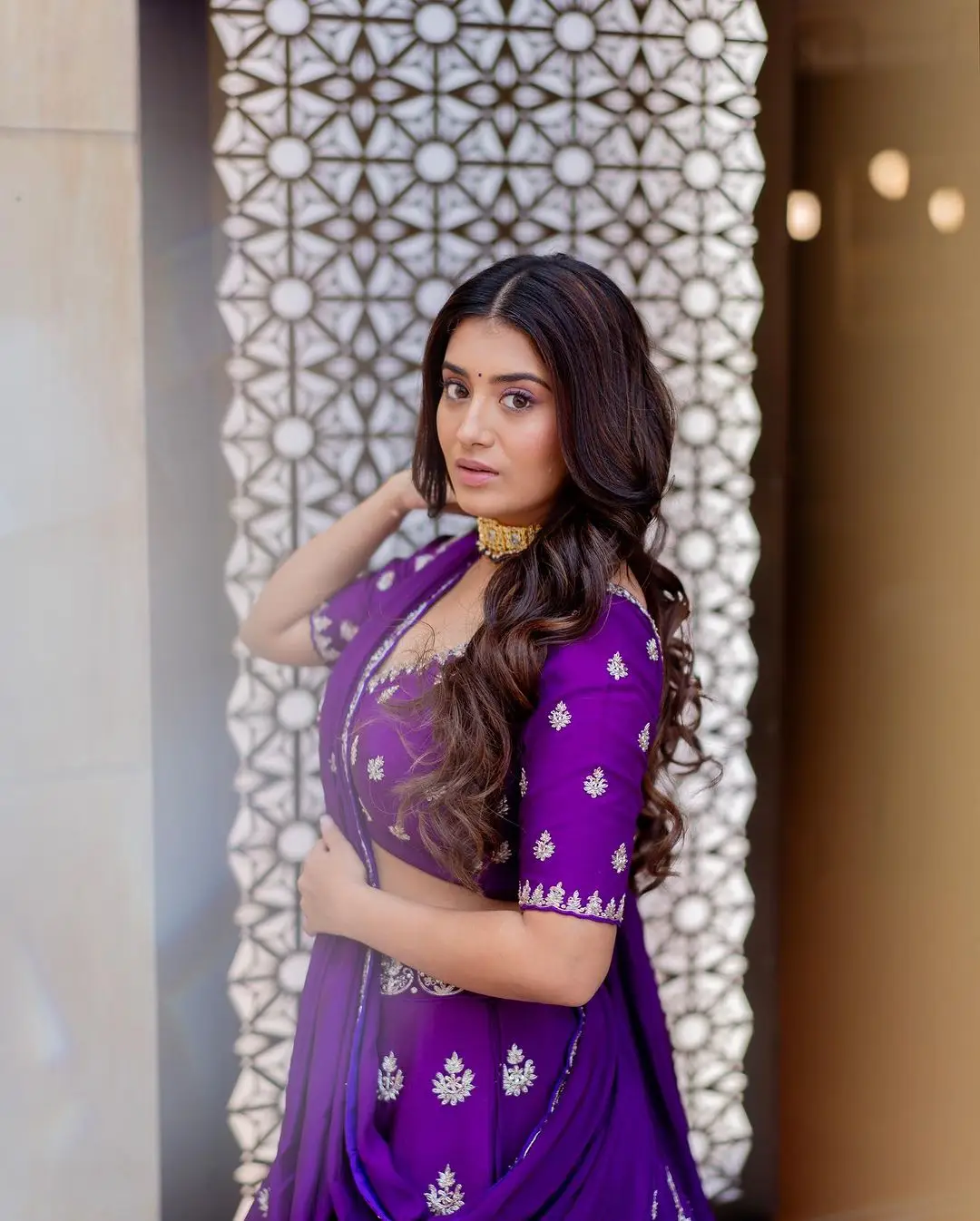 Telugu Actress Rashi Singh Stills in Violet Lehenga Choli